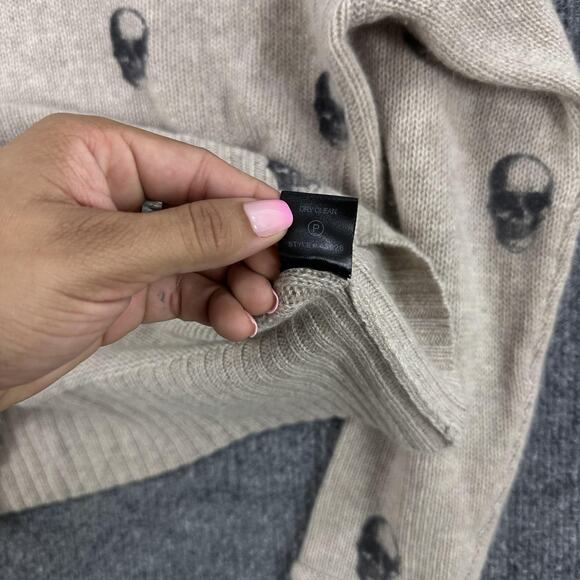Skull Cashmere Sweater Womens Small Intarsia Skull Print Cream Crewneck Knit - Picture 7 of 11